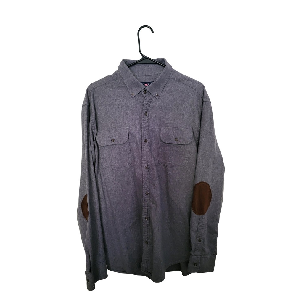 Vineyard Vines Button Down Shirt Mens XL Grey Elbow Patches Long Sleeve Pockets